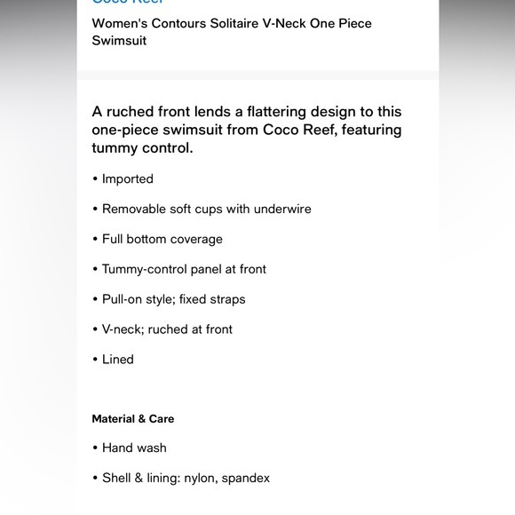 Coco Reef $146 Women's Contours Solitaire V-Neck One Piece Swimsuit‎ 12 36C - Picture 12 of 12